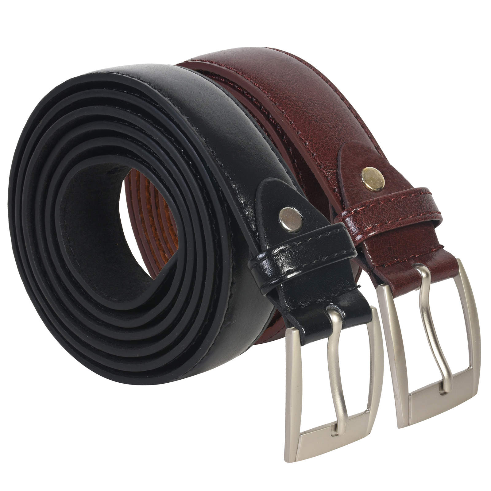 Leatherboss Genuine Leather Men Big and Tall Dress Belt Set of 2 (Black & Brown)