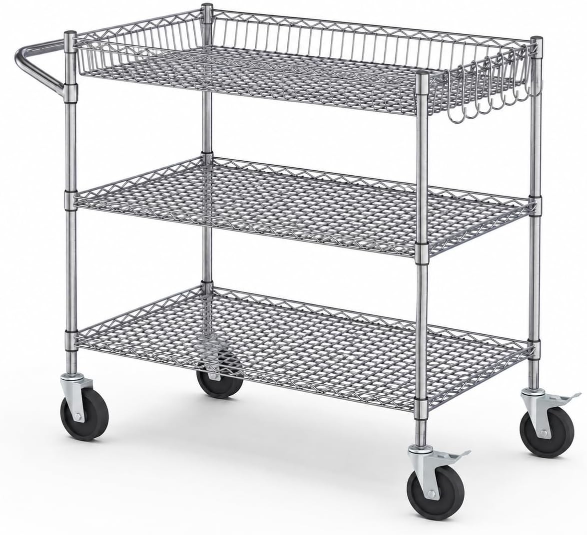 3-Tier Heavy Duty Utility Cart with Wheels 990 lb Capacity Rolling Cart