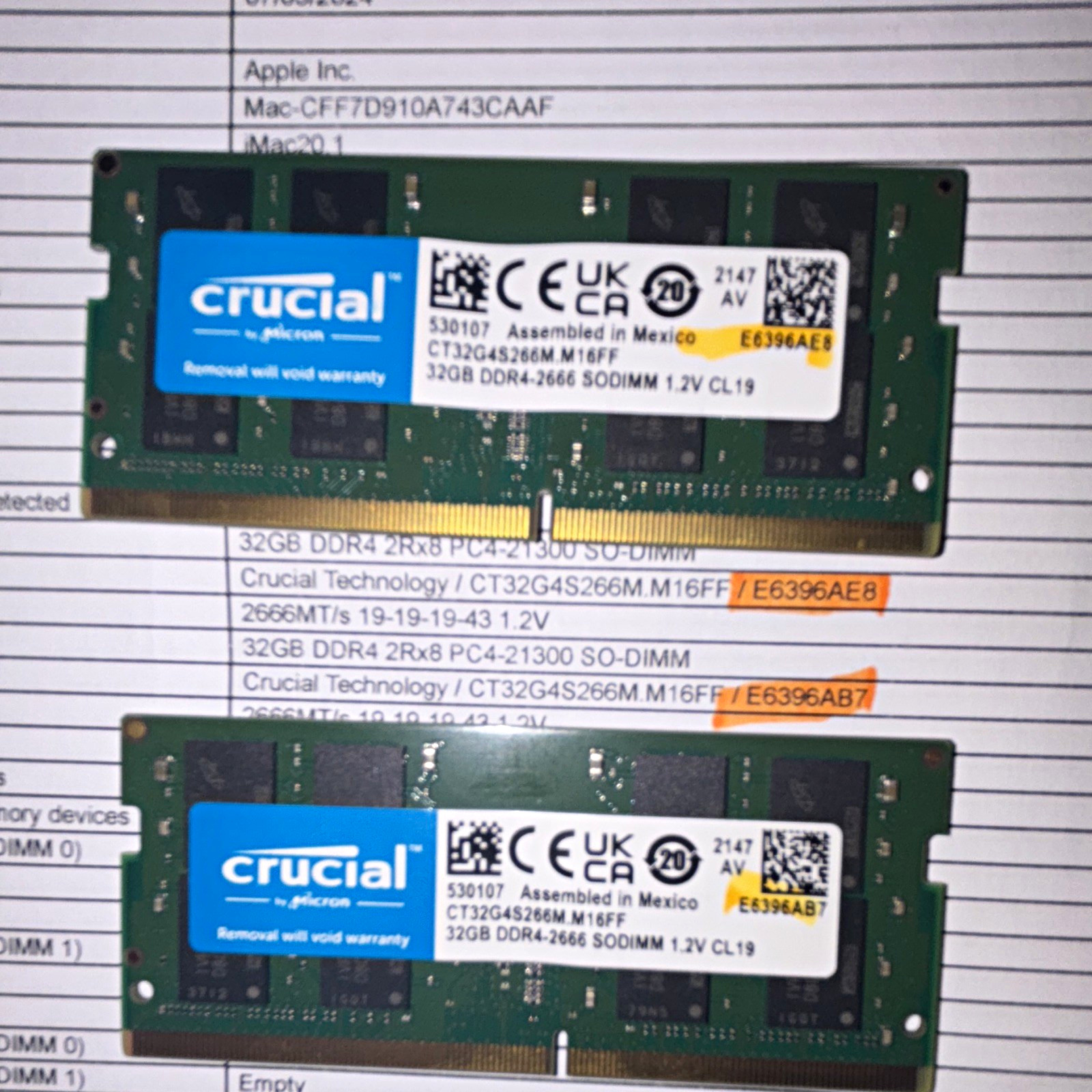 Crucial 64GB (2x32GB) DDR4-2666 PC4-21300 SO-DIMM 260-Pin CT32G4S266M.M16FF Crucial 64GB (2x32GB) DDR4-2666 PC4-21300 SO-DIMM 260-Pin CT32G4S266M.M16FF