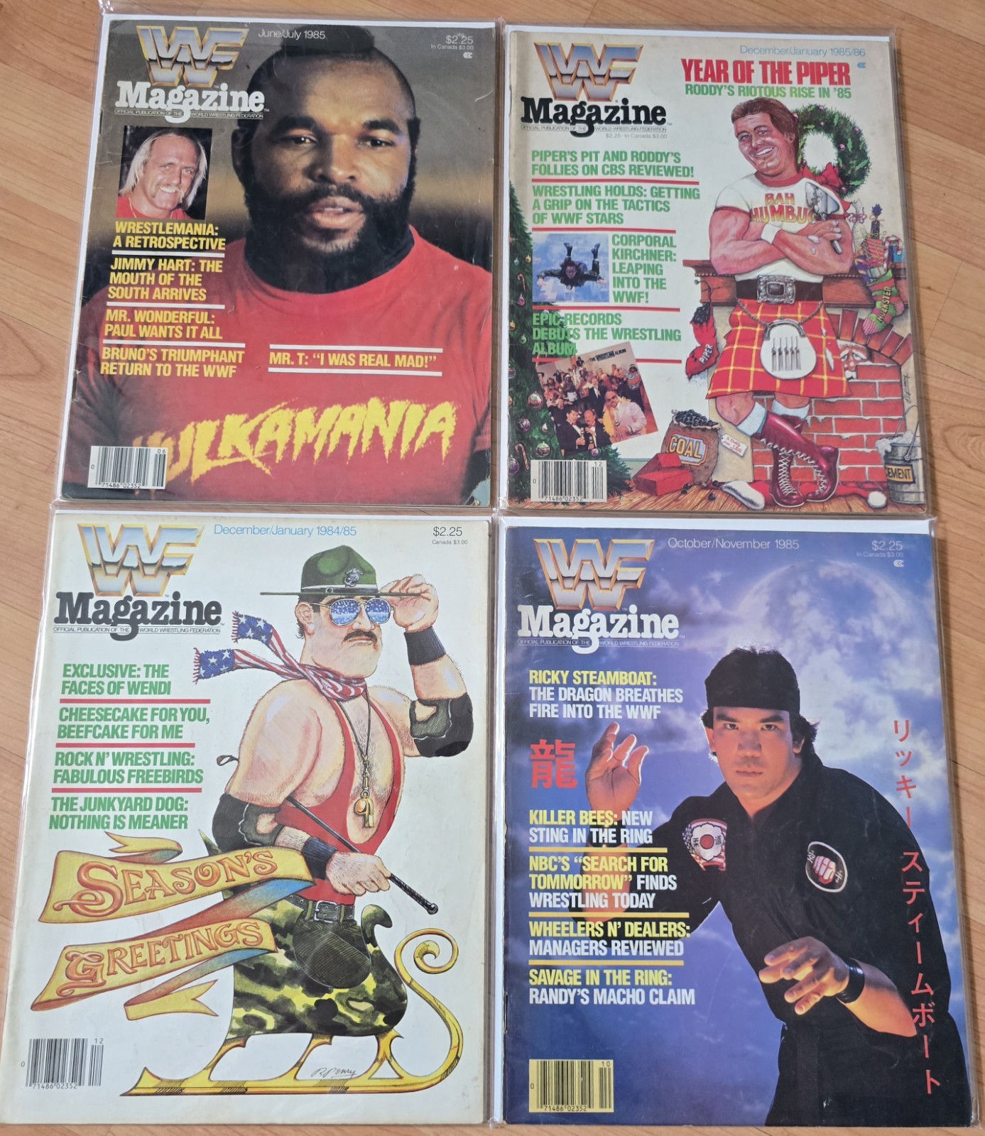 WWF Magazine Lot Of 4 - All 1985 - Mr. T, Ricky Steamboat, Slaughter, Rod Pipper