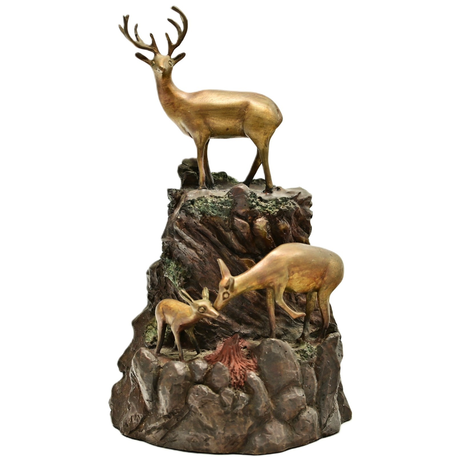 DANIEL PARKER Original Vintage Signed Bronze Deer Elk Mountain Sculpture Statue