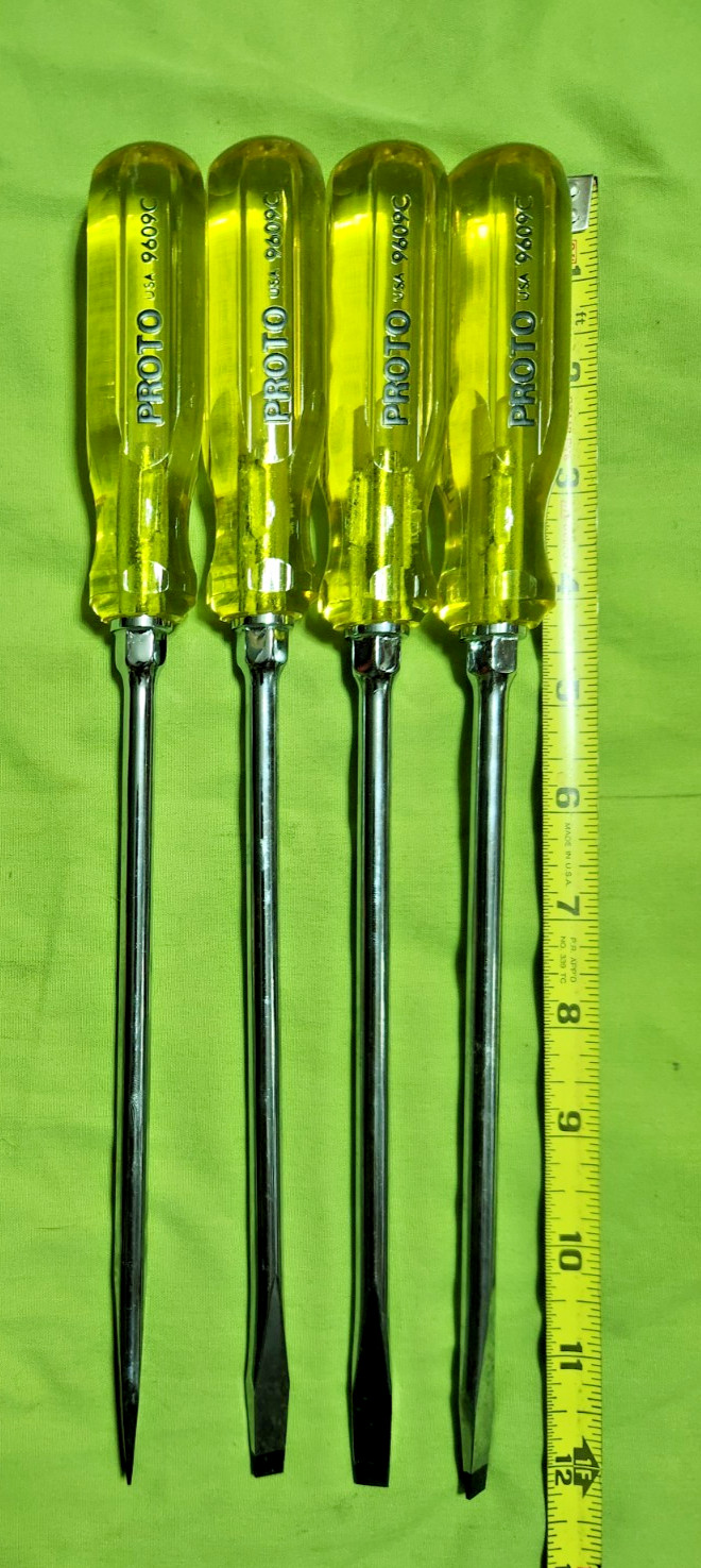 4 New Old Stock NOS Proto Screwdrivers Black Tip Professional Grade Tools U.S.A