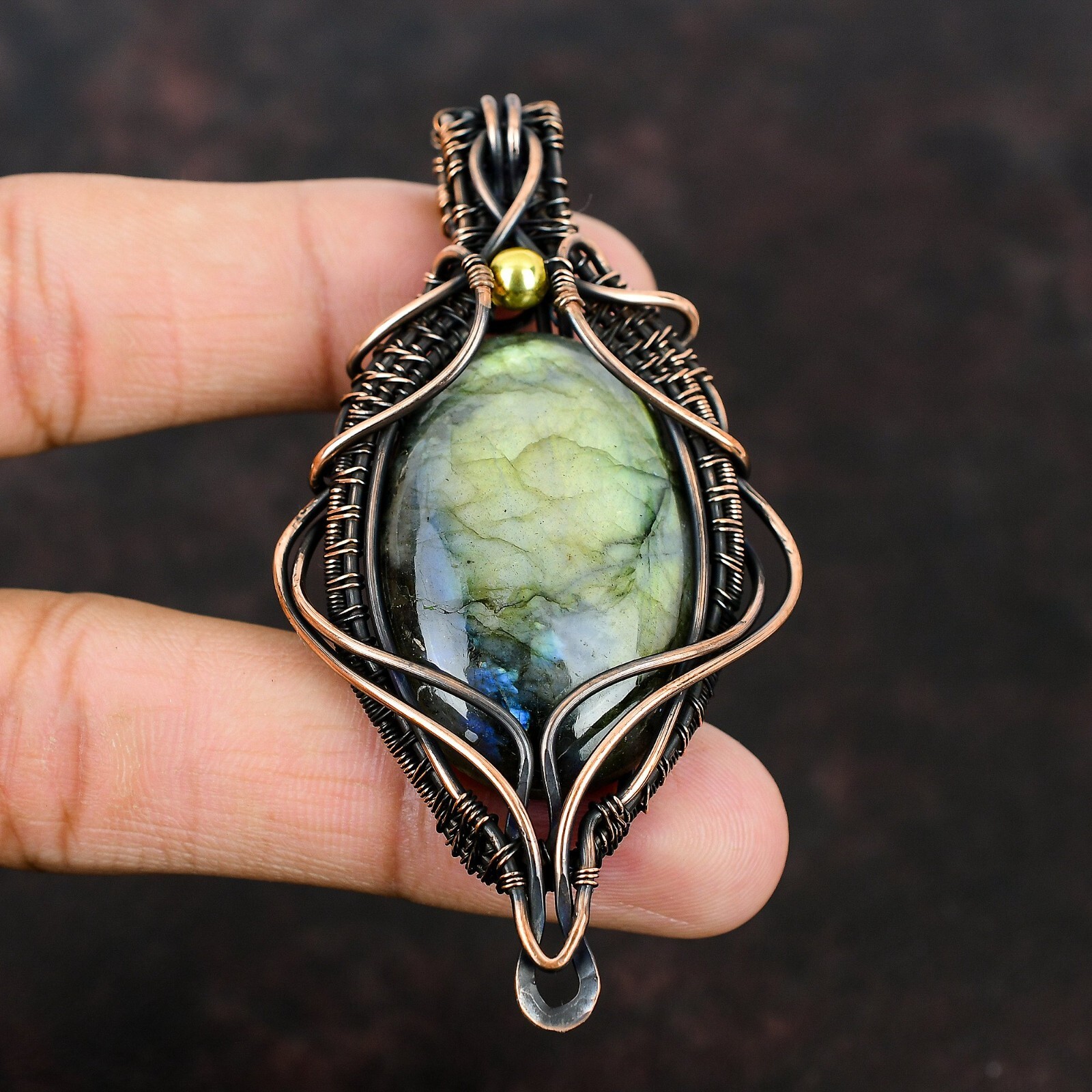 Labradorite Wire Wrapped Pendant Handcrafted Copper Ethnic Gift 3.07\