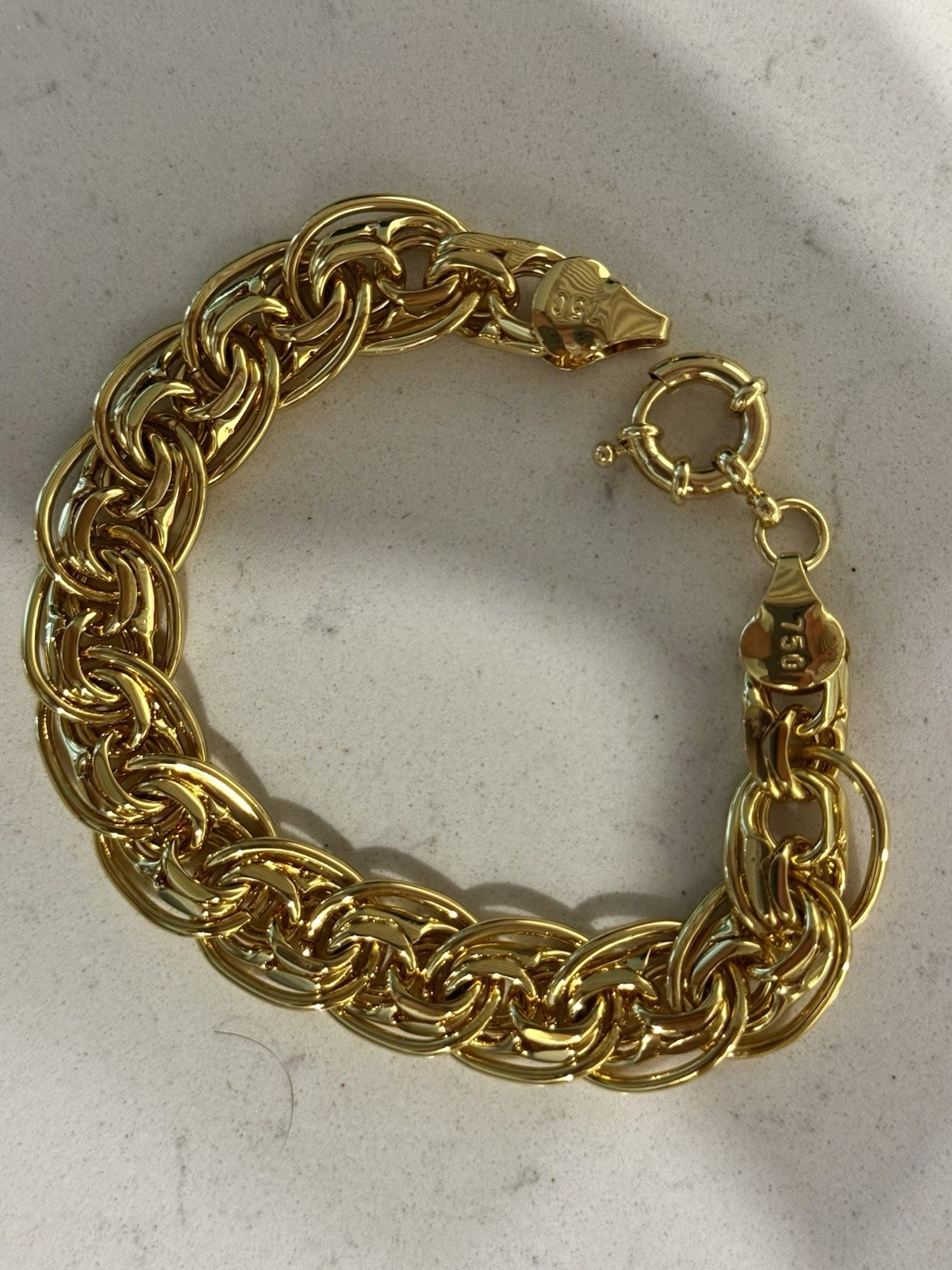 8 Inch gold Bracelet Marked 750 Italy Spring Ring/Sailor's Clasp