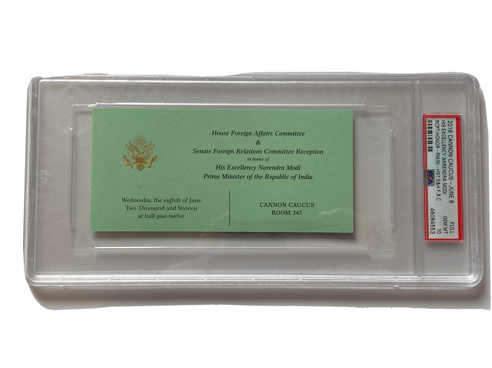 2016 Foreign Affairs Reception Ticket India Prime Minister Narendra Modi PSA 10
