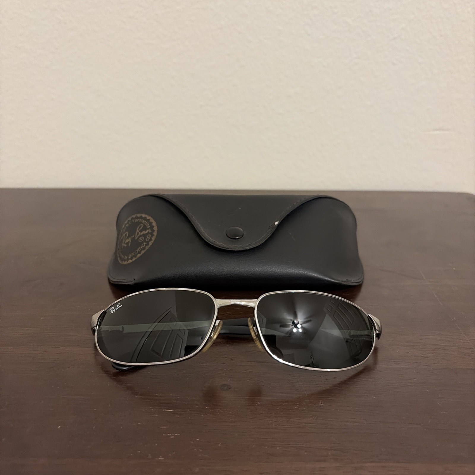 Vintage Ray-Ban Silver Wire Frame Sunglasses Rectangle Narrow Y2K Shades w Case