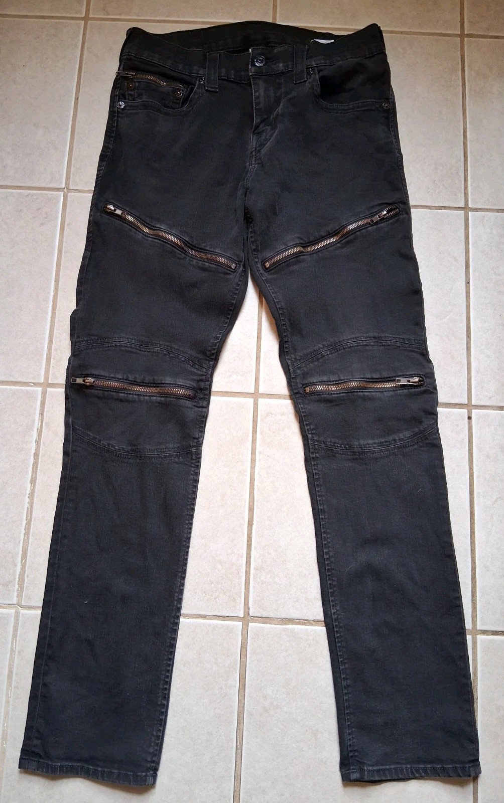 🤩 True Religion Men’s Moto Black Denim Jeans Size 32 Multi-Zipper 32x32 Rare 