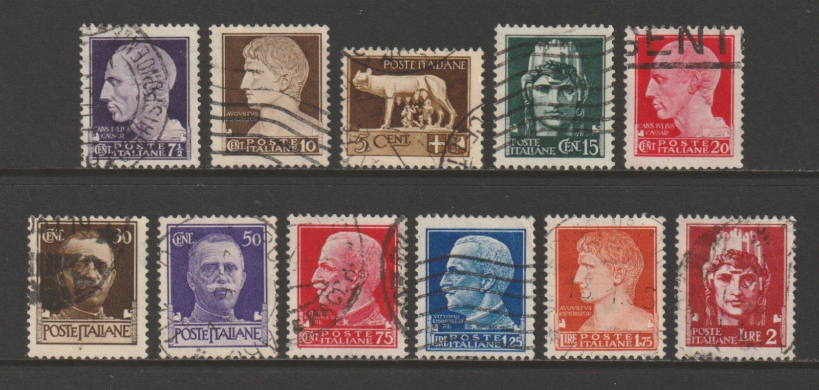 Italy Postage Stamps, 1929-42 Regular Issue, Used, Scott # 213 | 225, Set of 11