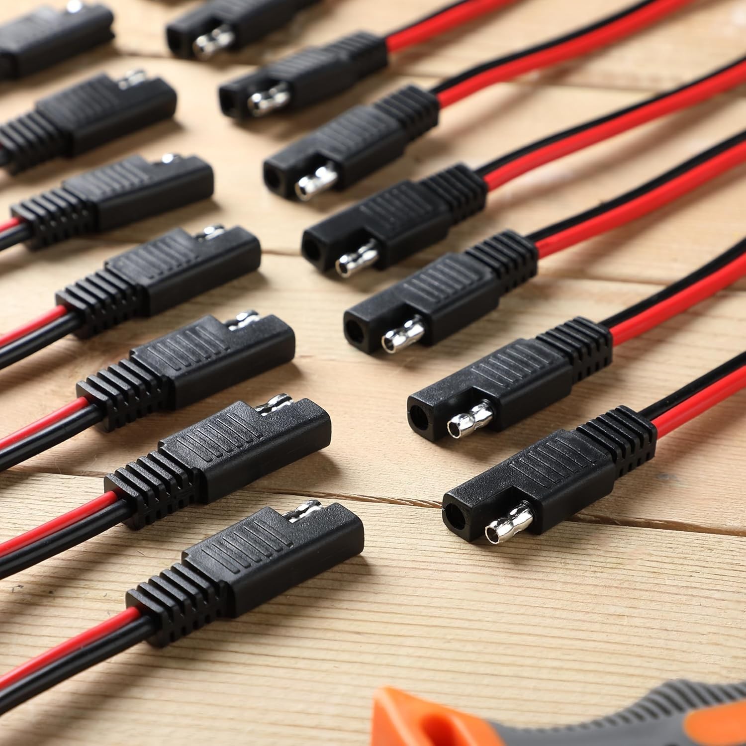 16 Pack SAE Connector 12 Inch 14 AWG Copper Wire, 2 Pin Single Plug Connector 16 Pack SAE Connector 12 Inch 14 AWG Copper Wire, 2 Pin Single Plug Connector