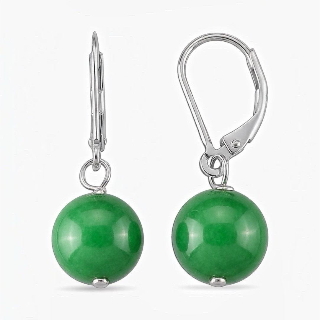 DJoy Womens Verdant Green Round Jade Bead Dangle Drop Earrings Silver Leverback DJoy Womens Verdant Green Round Jade Bead Dangle Drop Earrings Silver Leverback