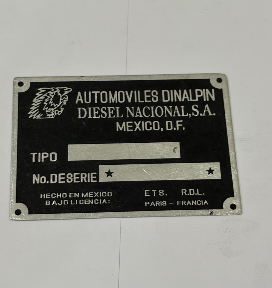 Type Plate Renault Alpine ID Plate A110 S97 Dinalpin 1300 Mexico.. Type Plate Renault Alpine ID Plate A110 S97 Dinalpin 1300 Mexico..