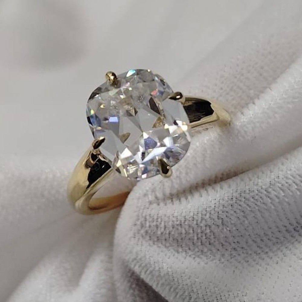 4.00Ct Old Mine Cushion Cut Moissanite Engagement Ring In 14K Solid Yellow Gold