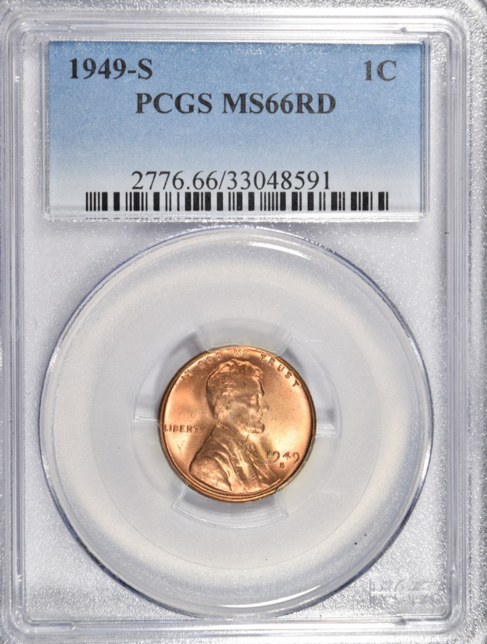 1949 S LINCOLN CENT ~ PCGS MS66 RD ~ NICE RED FLASHY LUSTER INV#591 1949 S LINCOLN CENT ~ PCGS MS66 RD ~ NICE RED FLASHY LUSTER INV#591
