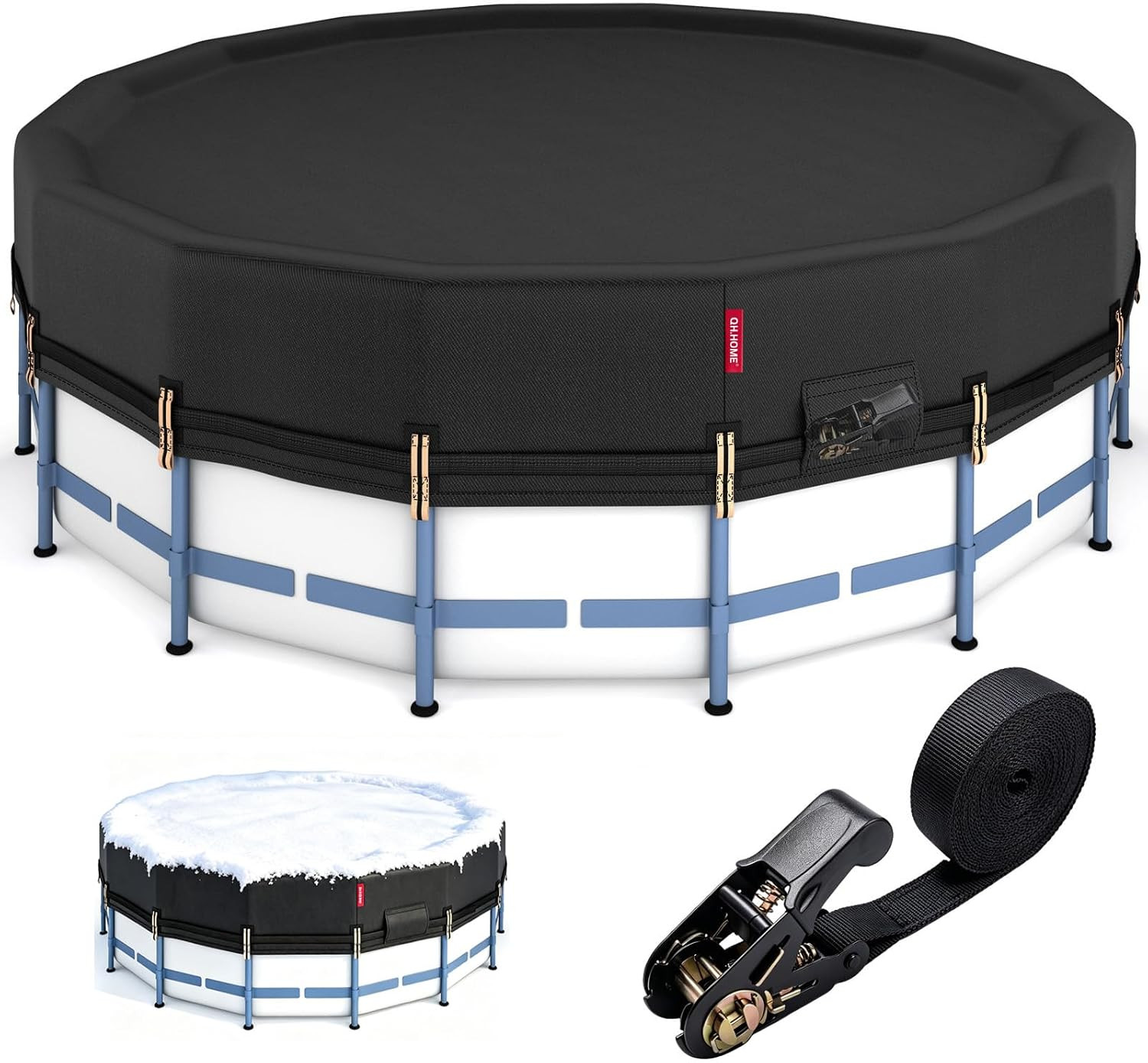 18Ft Winter Pool Cover,Windproof Ratchet Straps&Thick Fabric