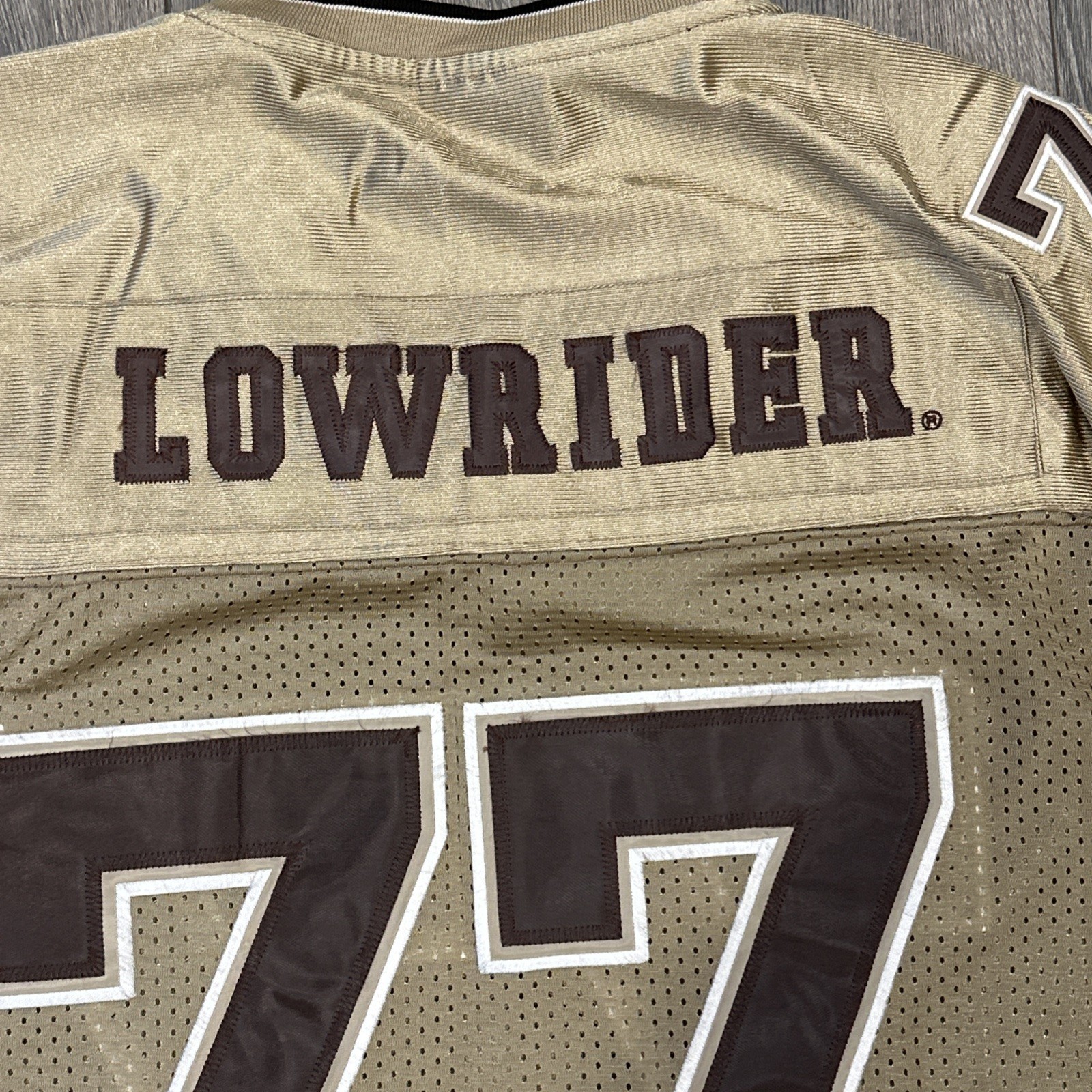 Vintage Lowrider 77 Goloman Football Jersey Size 3XL Gold Embroidered Streetware Vintage Lowrider 77 Goloman Football Jersey Size 3XL Gold Embroidered Streetware