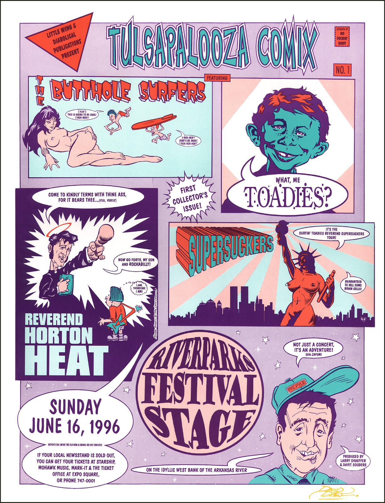 BUTTHOLE SURFERS HORTON HEAT TOADIES Tulsa 1996 Original Concert Poster Signed