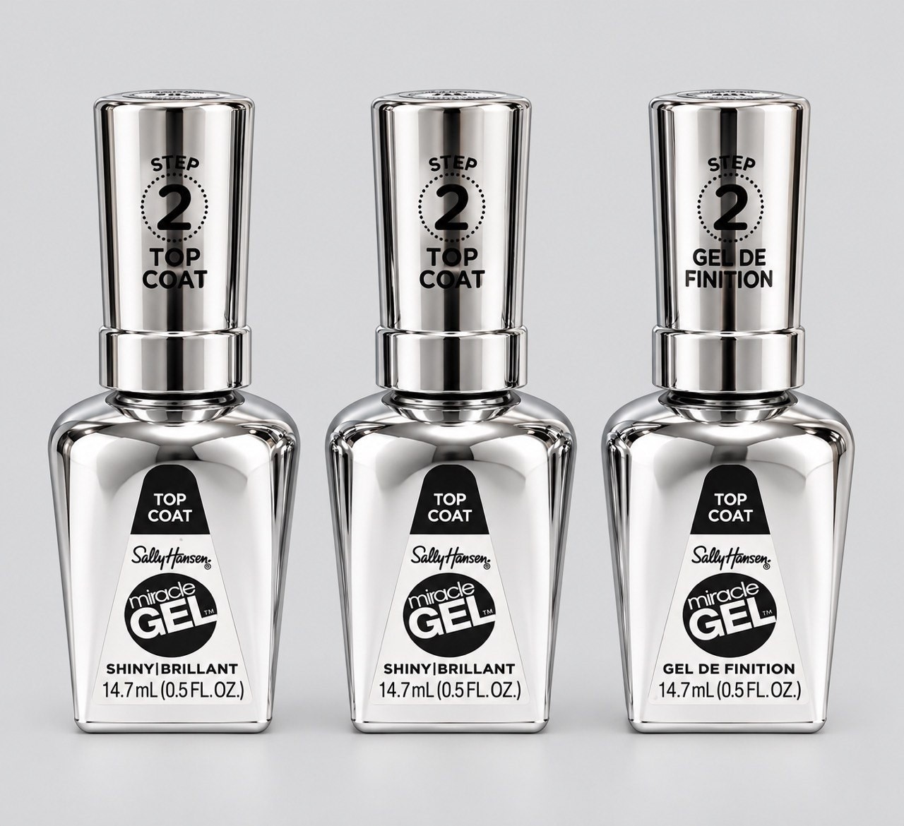 Sally Hansen Miracle Gel Nail Polish Top Coat 101 Shiny/Brillant - 3 Pcs