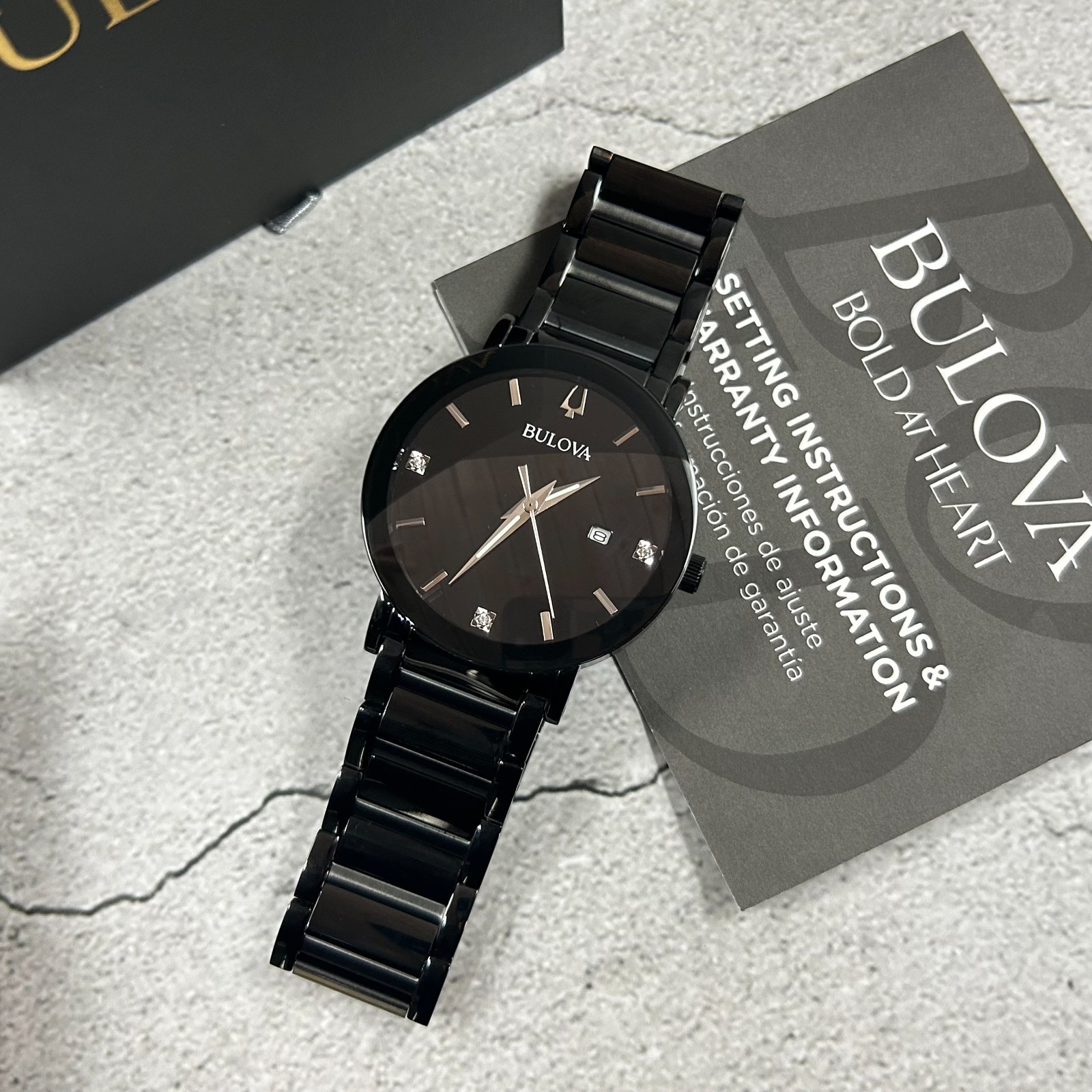 Bulova Futuro Modern 98D144 Black Dial Diamond Calendar Men's Quartz Watch 42mm