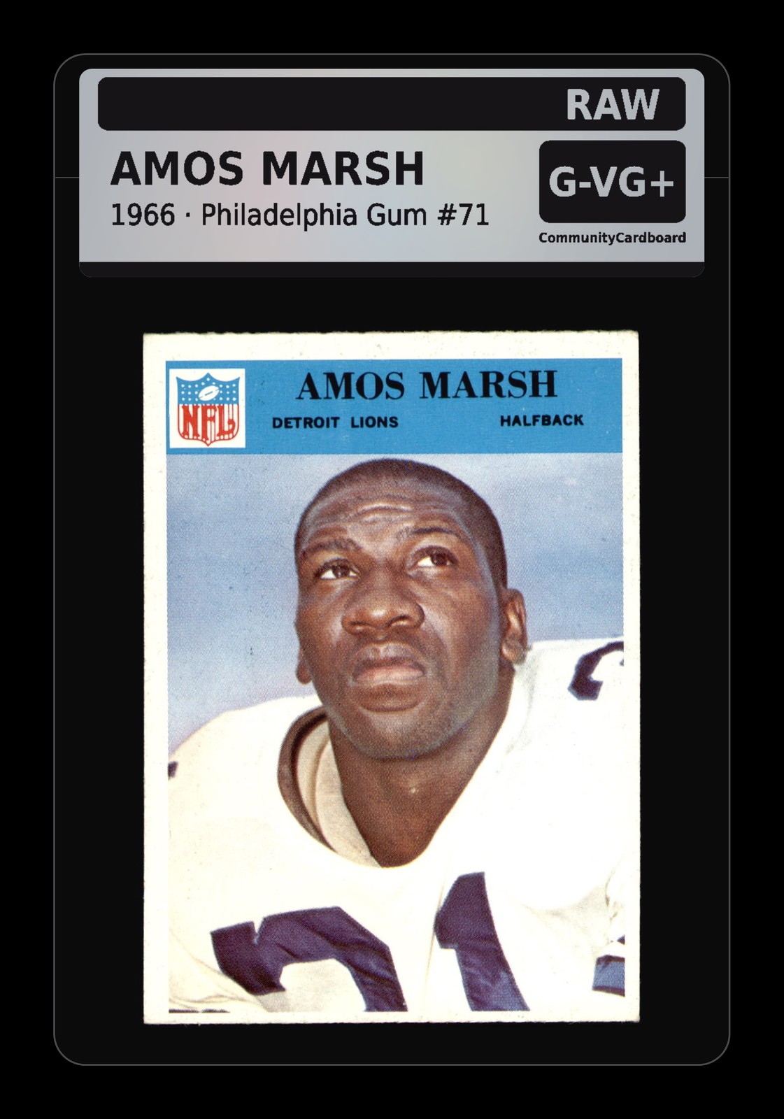 1966 Philadelphia Gum #71 Amos Marsh Detroit Lions - Raw Card 1966 Philadelphia Gum #71 Amos Marsh Detroit Lions - Raw Card