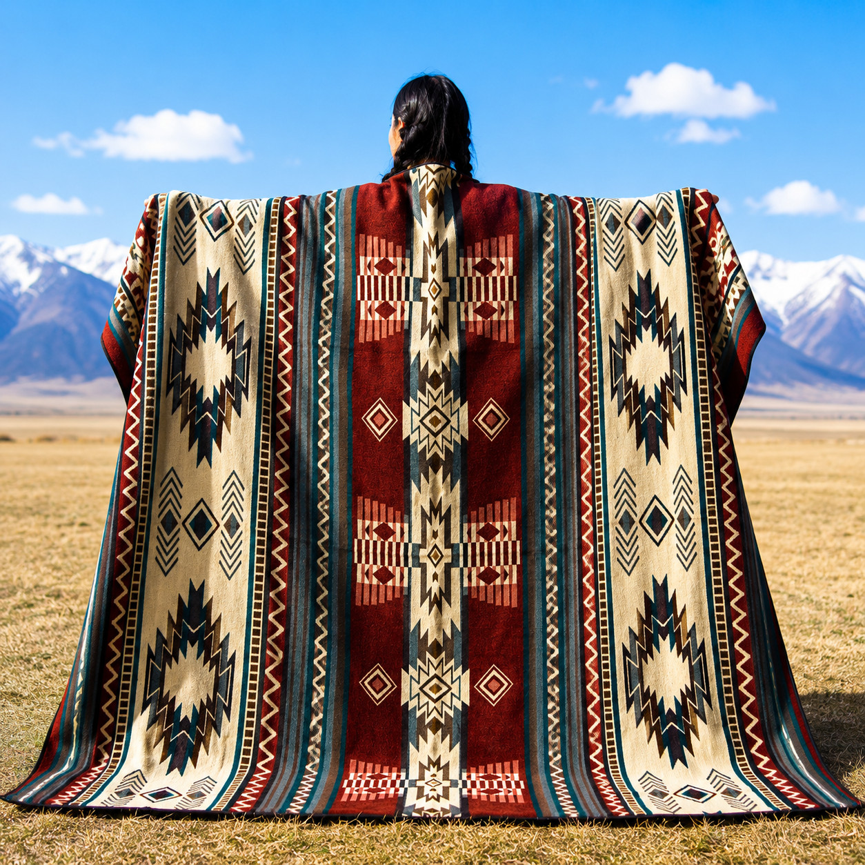 Handwoven Queen Baby Alpaca Blanket Aztec Southwest Geometric Boho 76x90 Inches