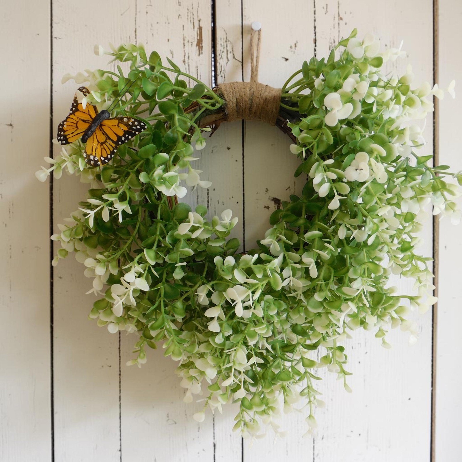 Mini Cascading Wreath, Whimsical Butterfly Small Wreath, Monarch, Natural