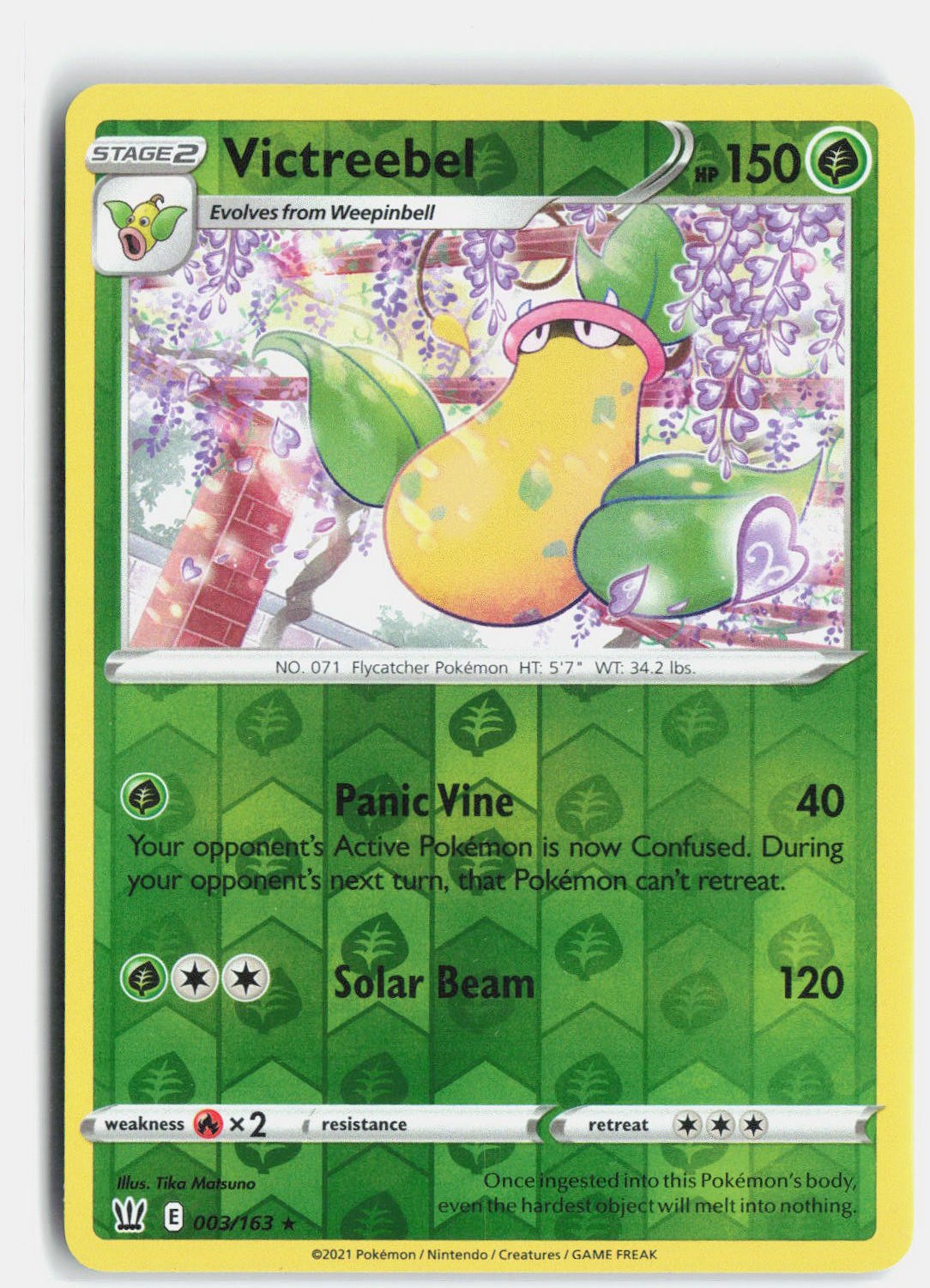 Victreebel Reverse Holo Rare SWSH05: Battle Styles 003/163 NM Victreebel Reverse Holo Rare SWSH05: Battle Styles 003/163 NM