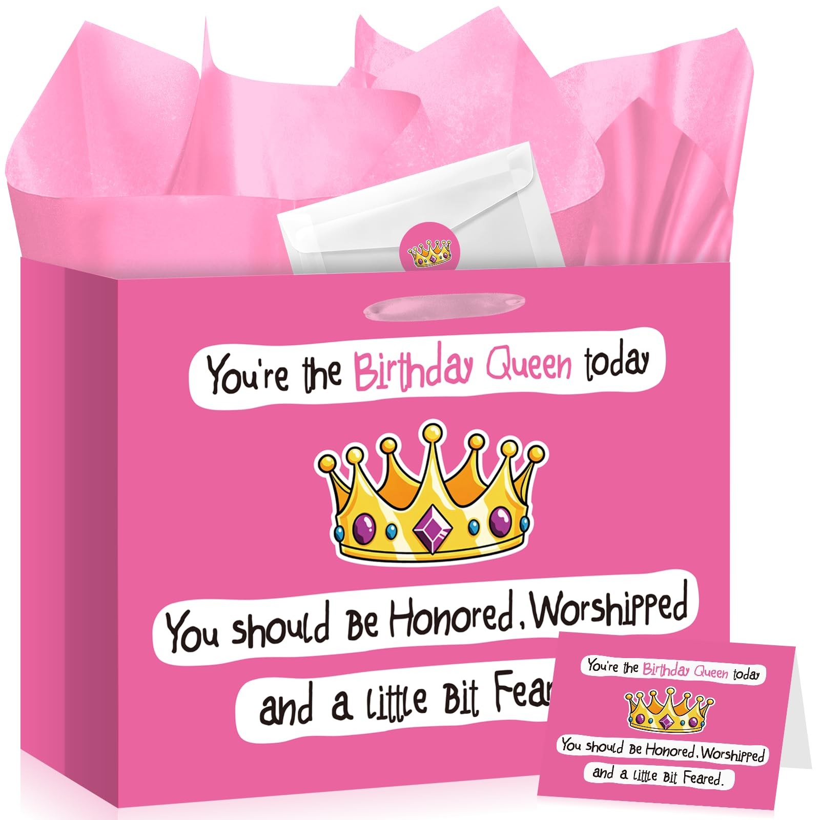 Queen Crown Gift Bag Set for , Funny Pink Girly Gift Wrapping Kit with Tissue...