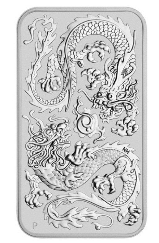 2020 Australia Dragon 1 oz .9999 Fine Silver Rectangle .999 Bar in capsule