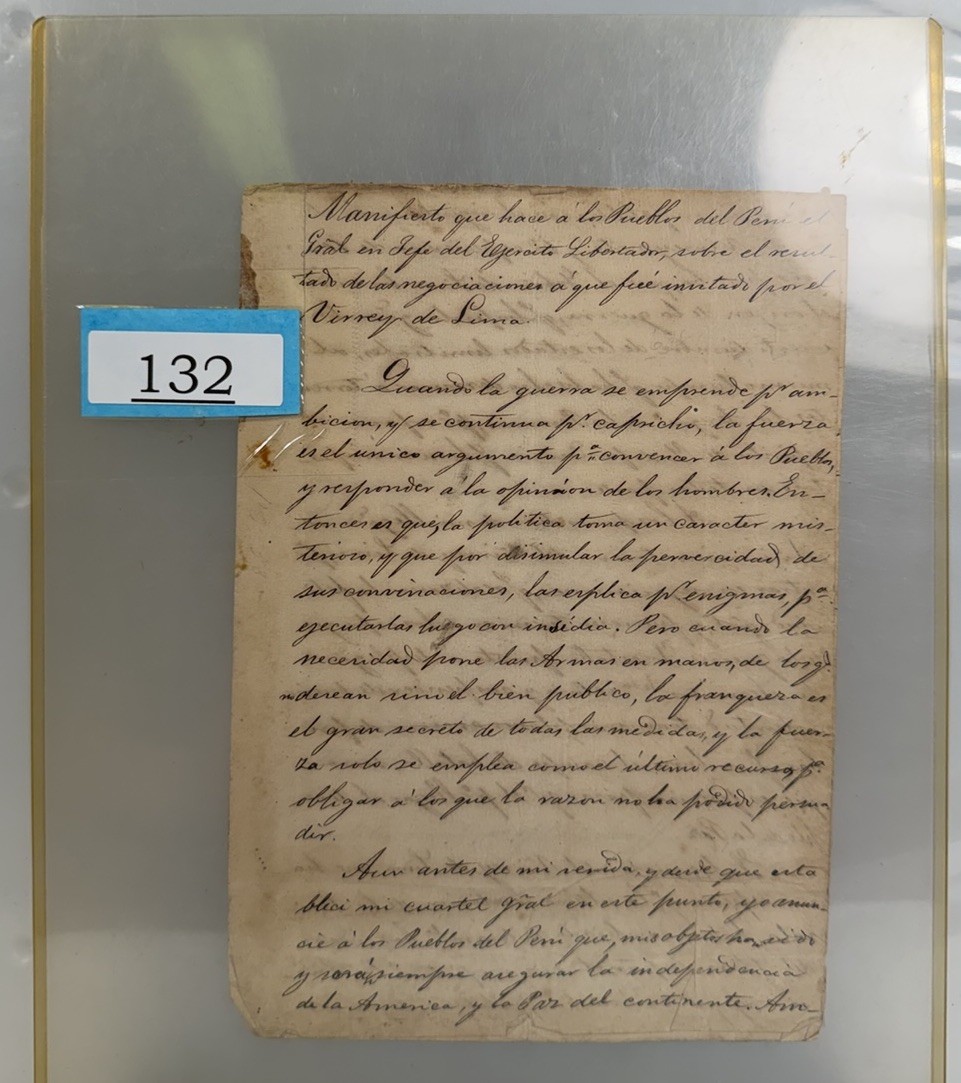 Jose de San Martin Manifesto Oct 12th 1820 Thoughts After Visit To Viceroy Peru