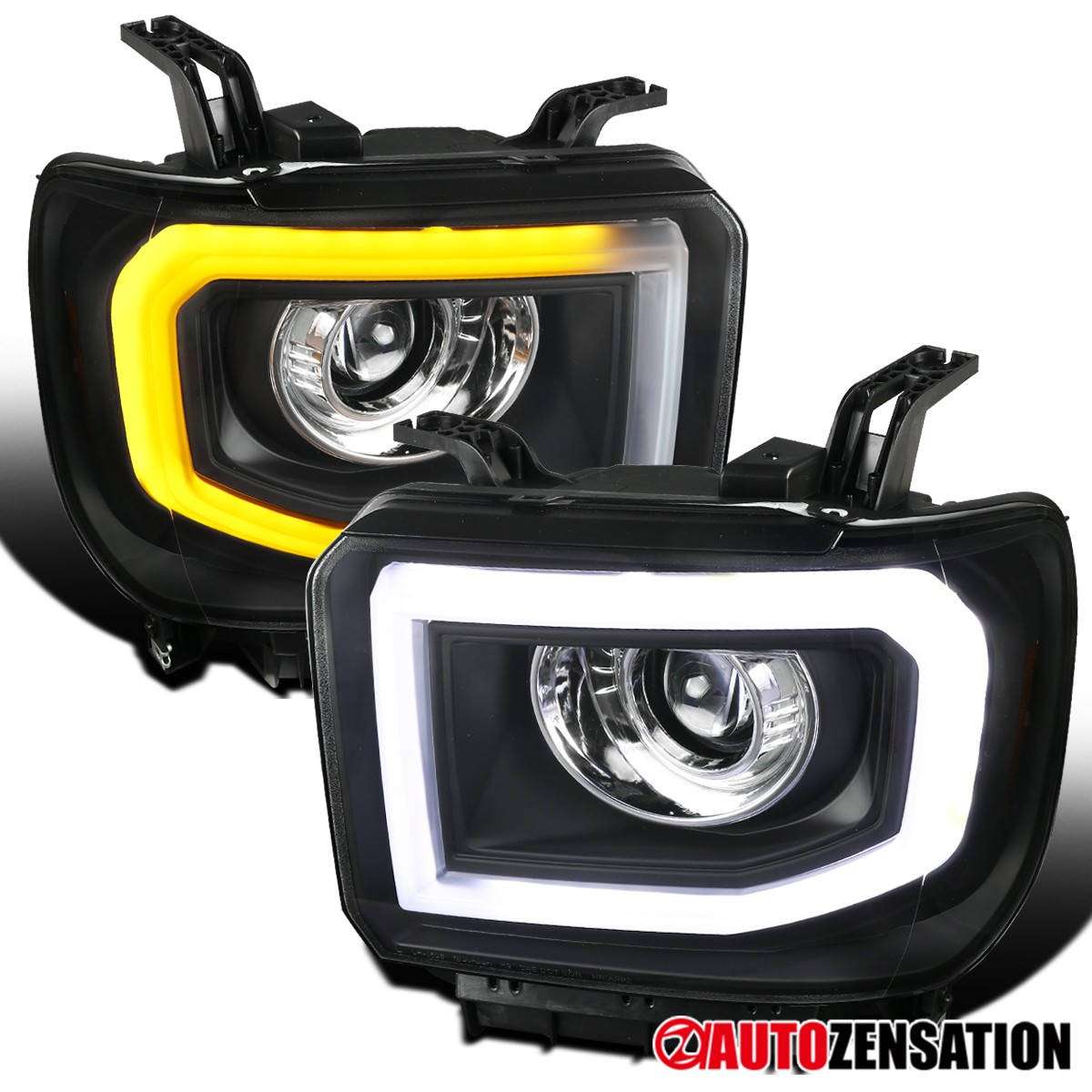 Black Fit 2014-2019 GMC Sierra 1500 2500HD LED Bar Projector Headlights Headlamp