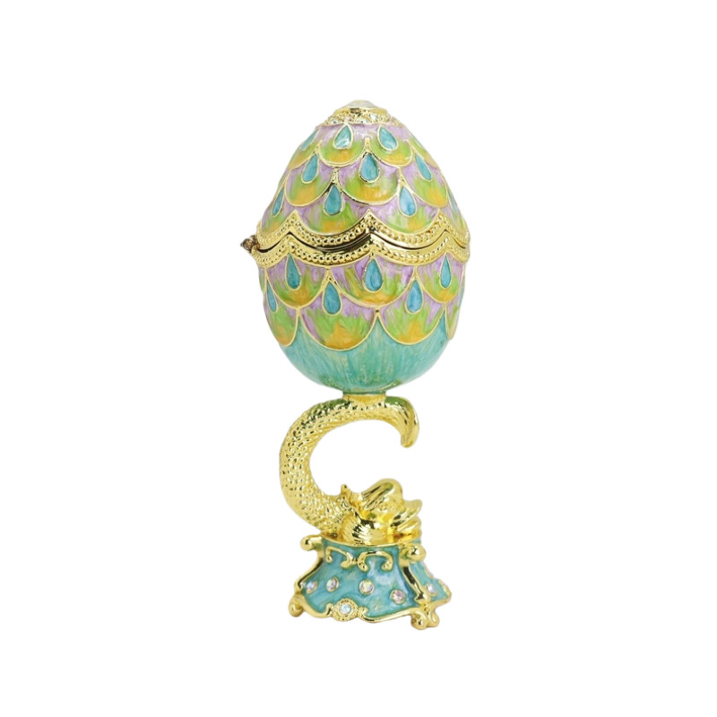 SHINNYGIFTS   Enamel Paint Handmade Metal Craft Peacock Egg Trinket Box