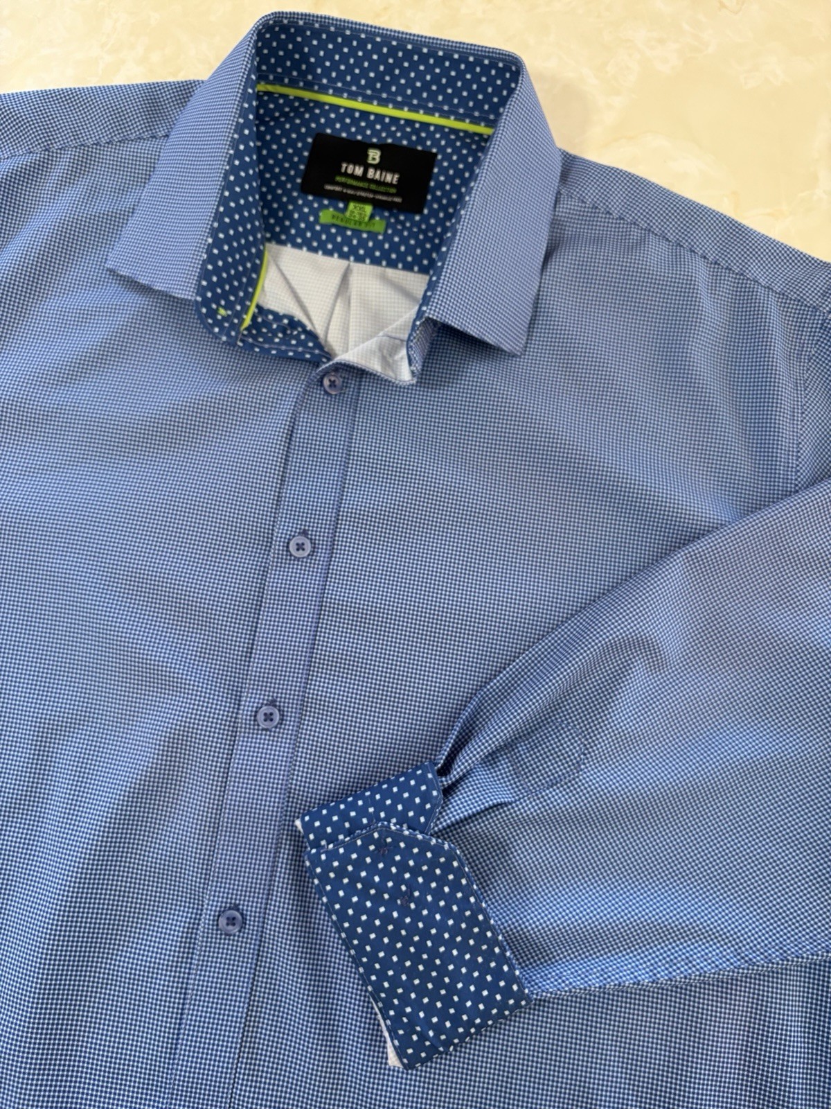 Tom Baine Reg Fit Performance Shirt mens 2XL 18-18.5 34/35 Contrast Flip Cuffs