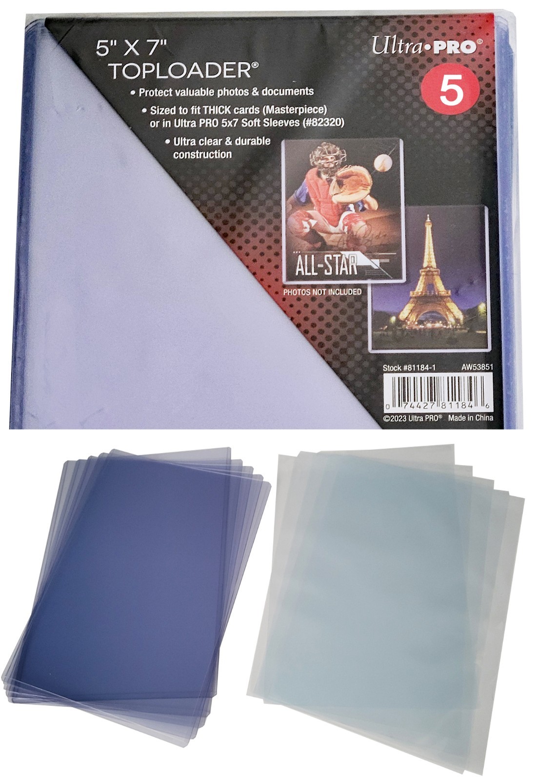 5 Ultra Pro 5x7 Toploaders  with 5 Soft Inner Sleeves Rigid Card Photo Storage