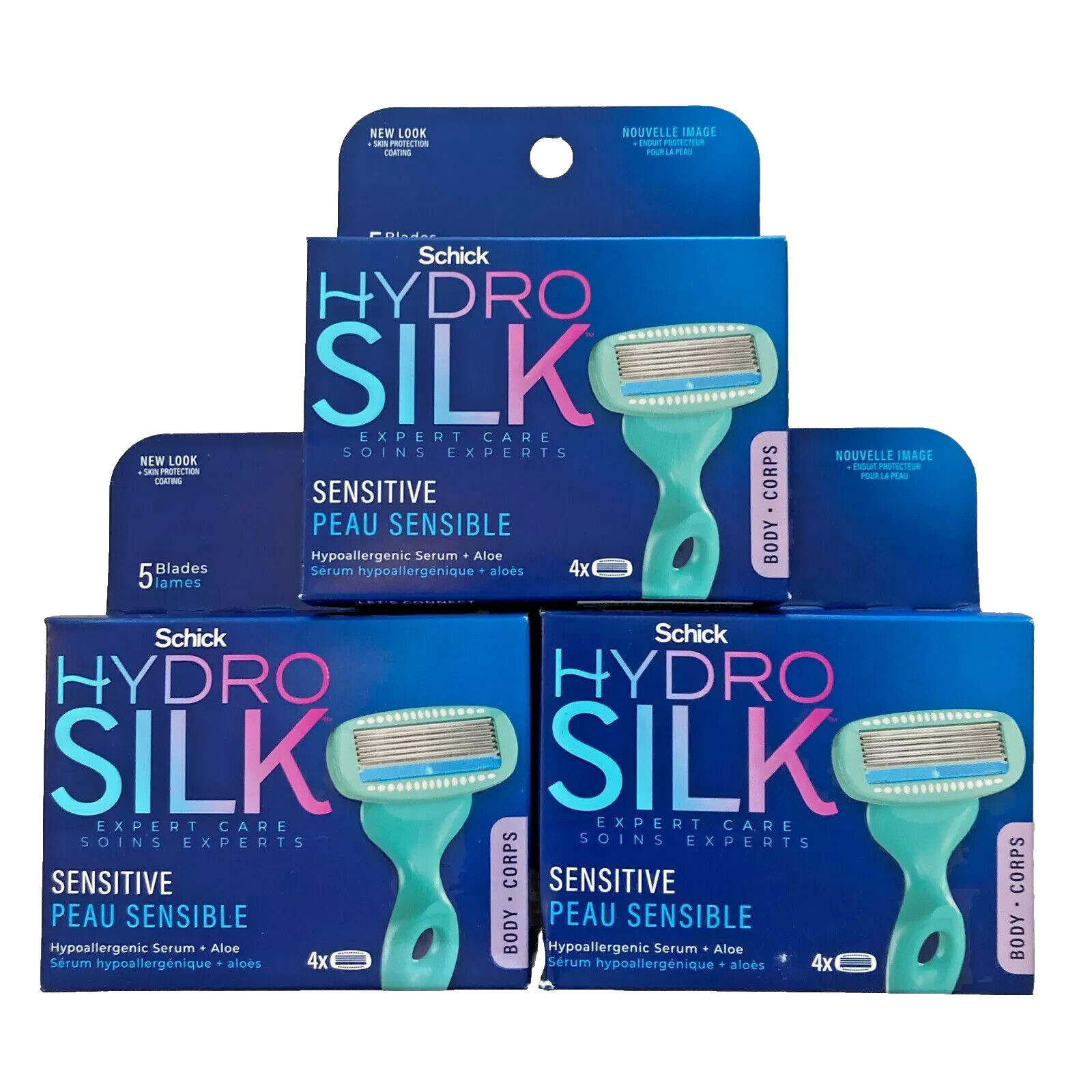 3 Packs Schick Hydro Silk Expert Care Sensitive Razor Cartridges 4 each box 3 Packs Schick Hydro Silk Expert Care Sensitive Razor Cartridges 4 each box