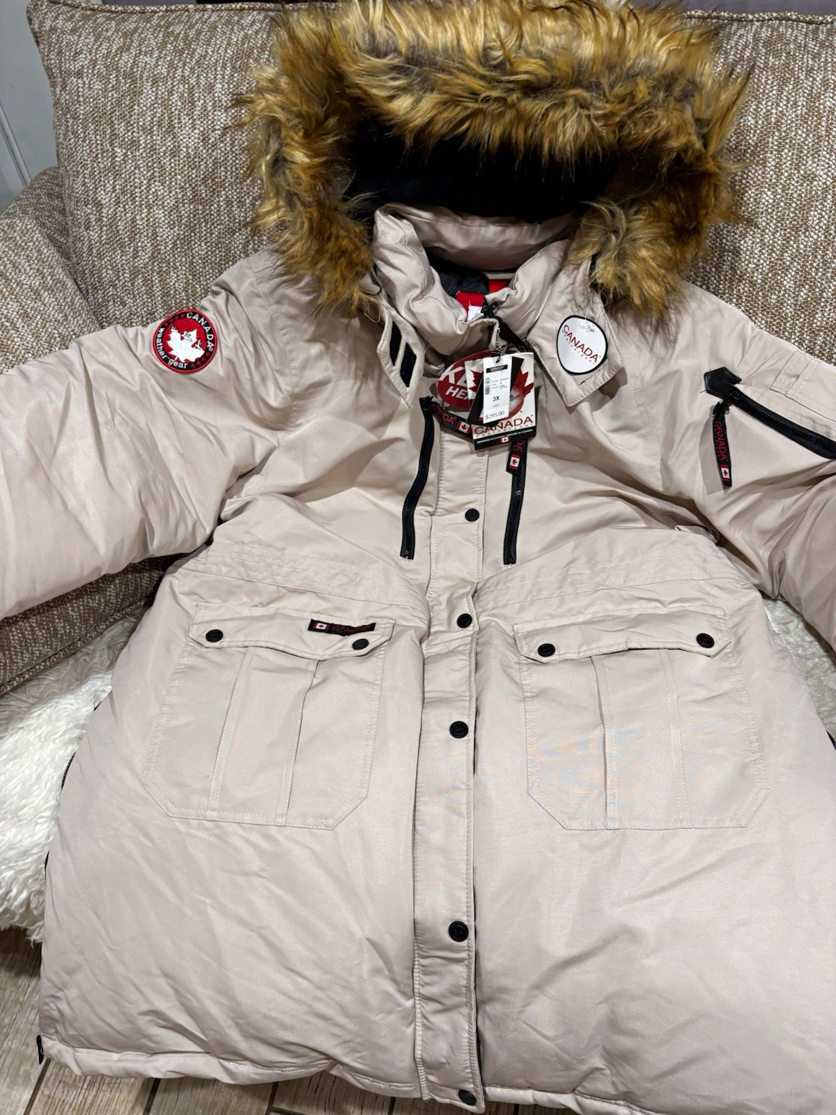 Canada Weathergear Women’s Beige Long Parka Coat Hooded Removable Faux Fur 3X Canada Weathergear Women’s Beige Long Parka Coat Hooded Removable Faux Fur 3X