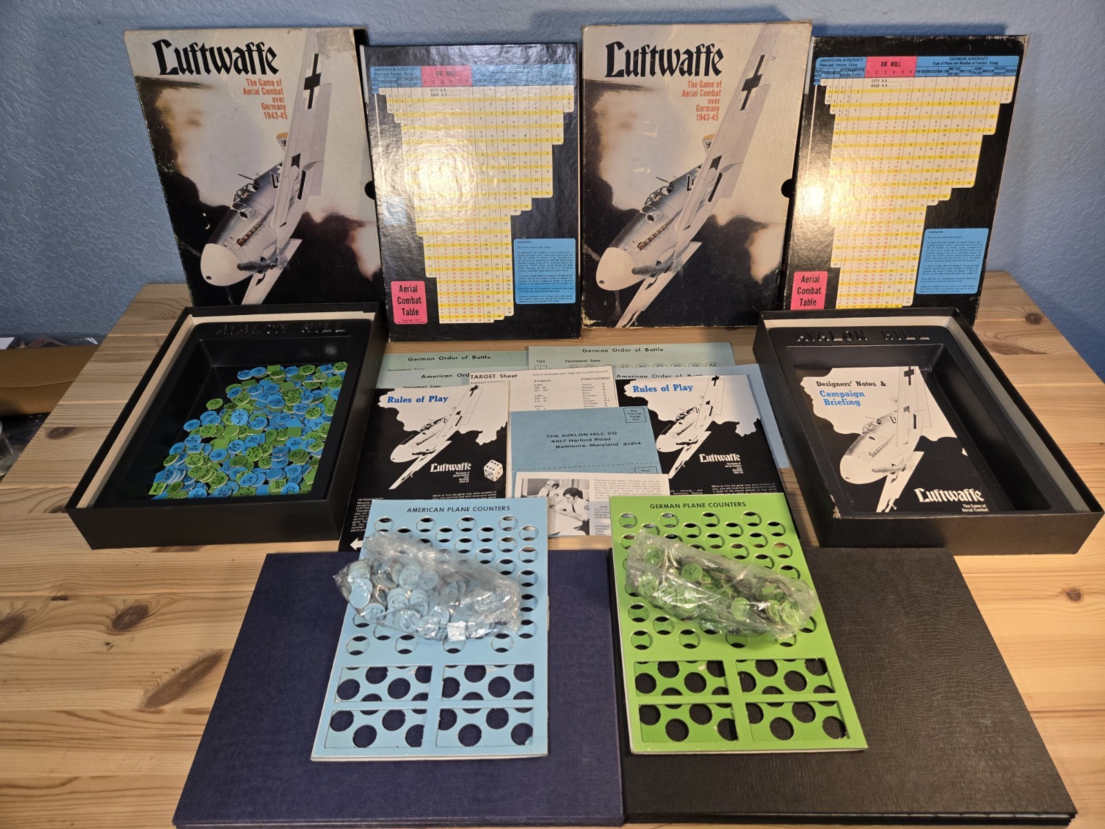 Lot of 2 Luftwaffe Bookcase Board Game of Ariel Combat 1971 Avalon Hill #809 VTG