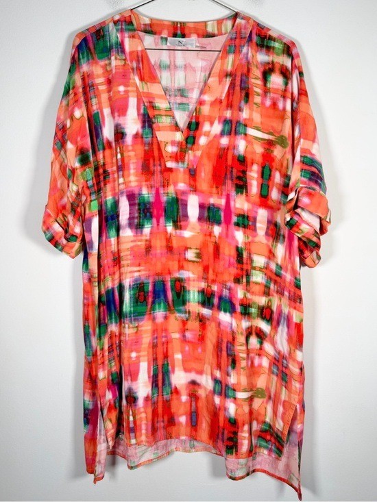 N Natori Women’s Size Large Aurora Challis Sleepshirt 100% Rayon Colorful