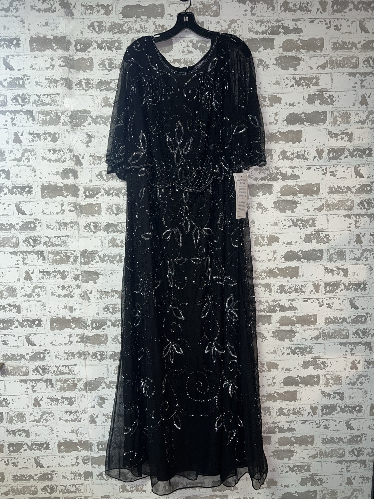 NWT Beautiful Roaman\'s Beaded Cape Gown - Black Size 36W $310