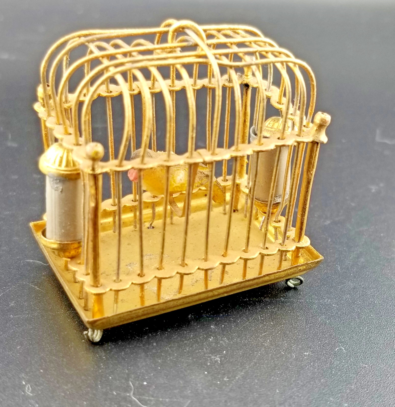 ANTIQUE ORMOLU GERMAN METAL GOLD BIRDCAGE WITH BIRD. DOLLHOUSE MINIATURE ANTIQUE ORMOLU GERMAN METAL GOLD BIRDCAGE WITH BIRD. DOLLHOUSE MINIATURE