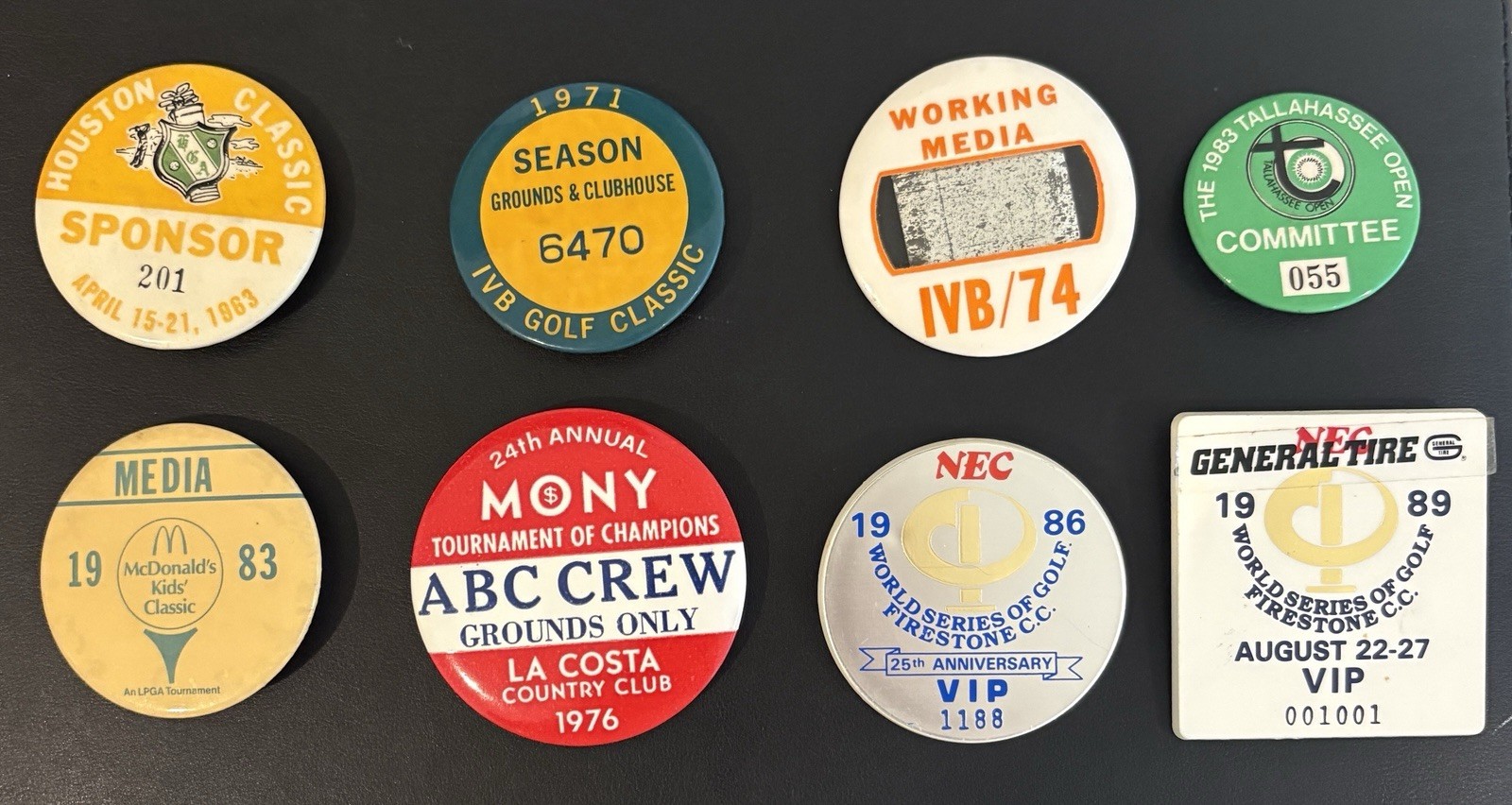 1963 - 1989 PGA and LPGA Tournament Badge Pin Button Pass Ticket 8 item Lot