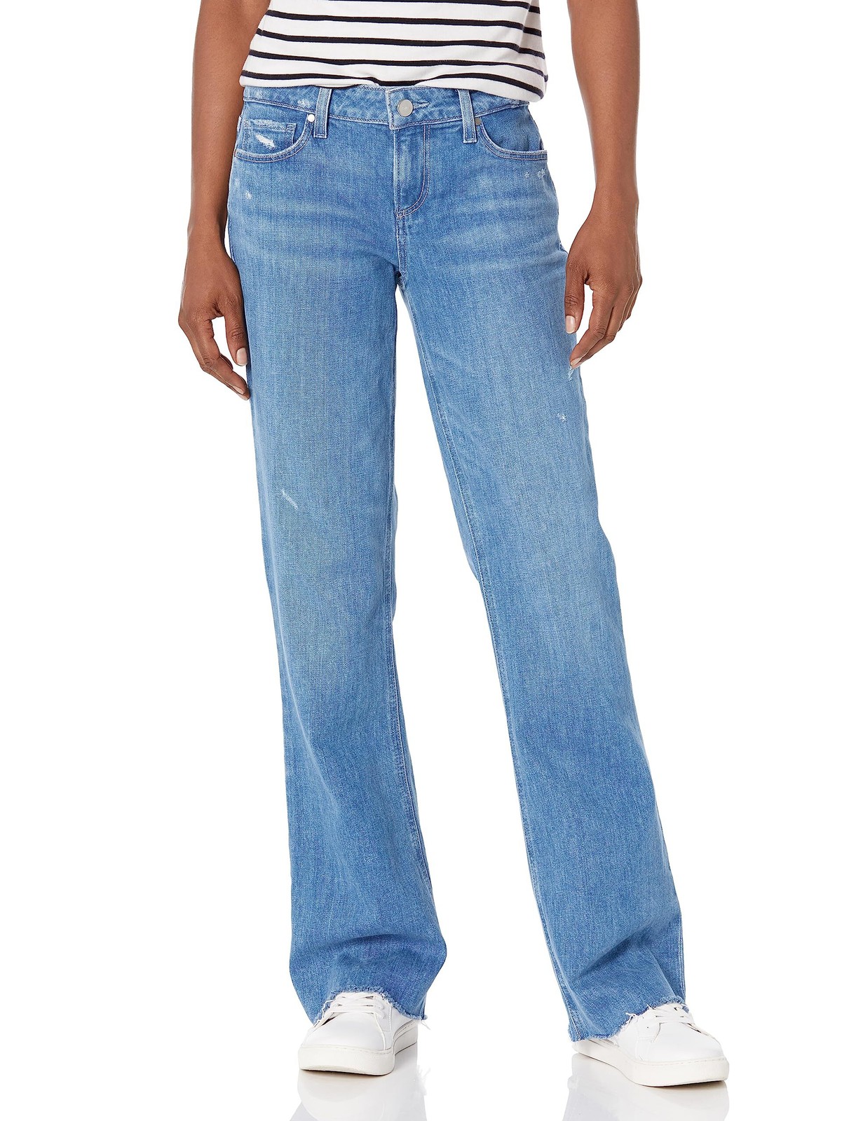 PAIGE Women's Sloane Low Rise Straight Leg Slight Boot Cut in Bliss Distressed,