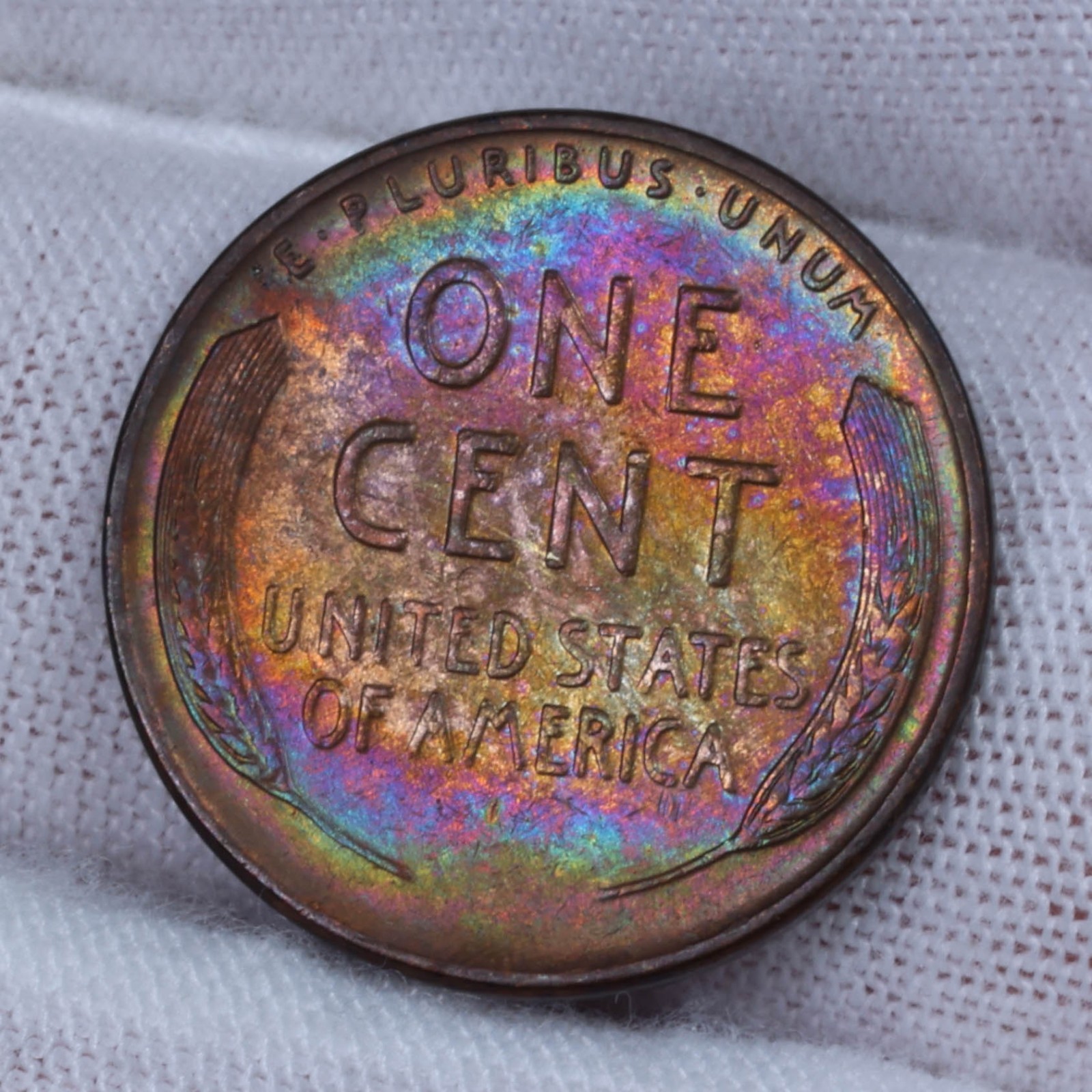 Rainbow Toned 1942 Lincoln Wheat Cent BU UNC Penny 1c Coin