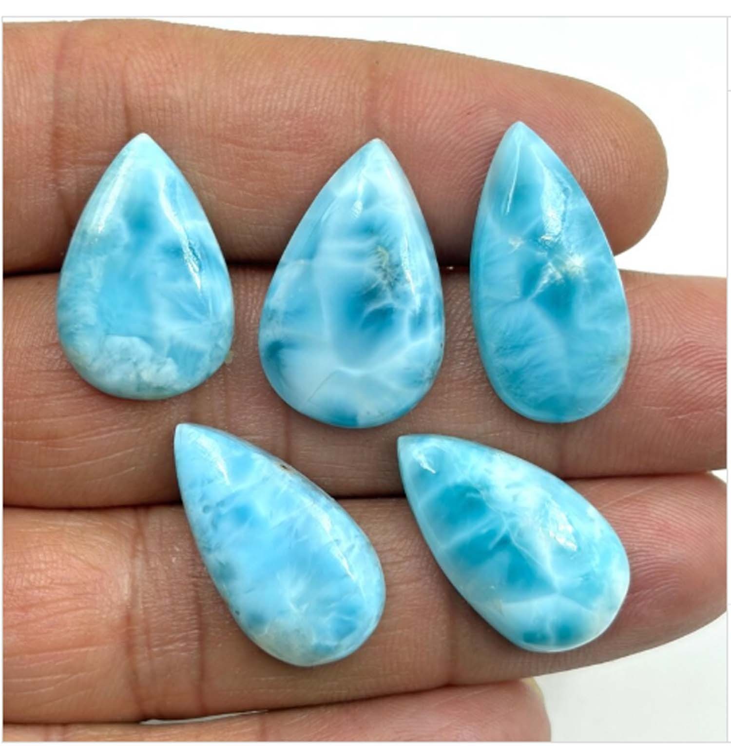 Natural Dominican Sky Blue Larimar 5 Pcs Cabochon Gemstones 70 Cts Wholesale Lot