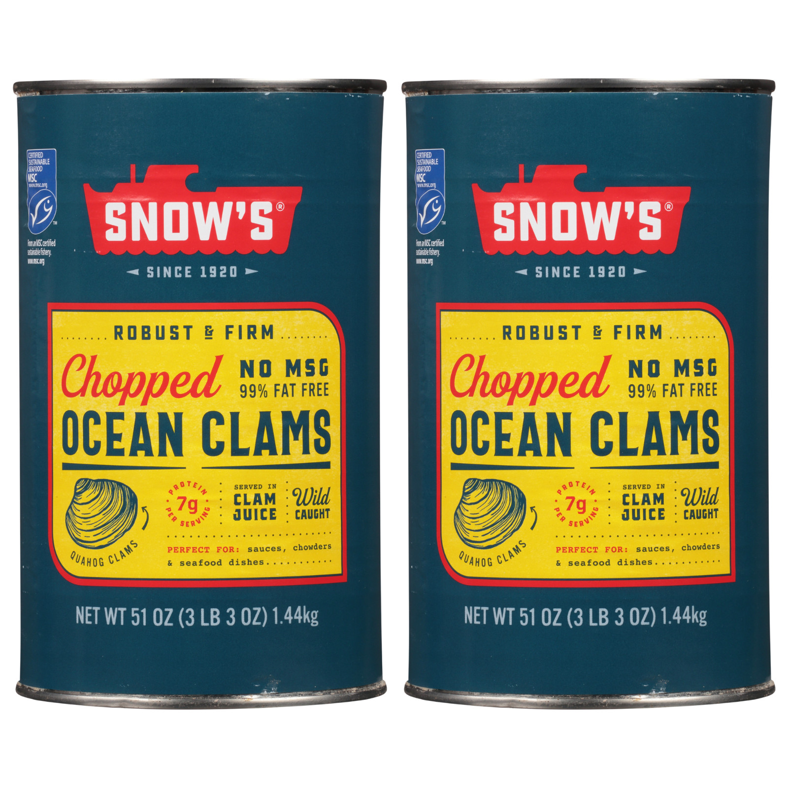 Snow\'s Wild Caught Chopped Ocean Clams 51 oz Can 2-Pack Snow\'s Wild Caught Chopped Ocean Clams 51 oz Can 2-Pack