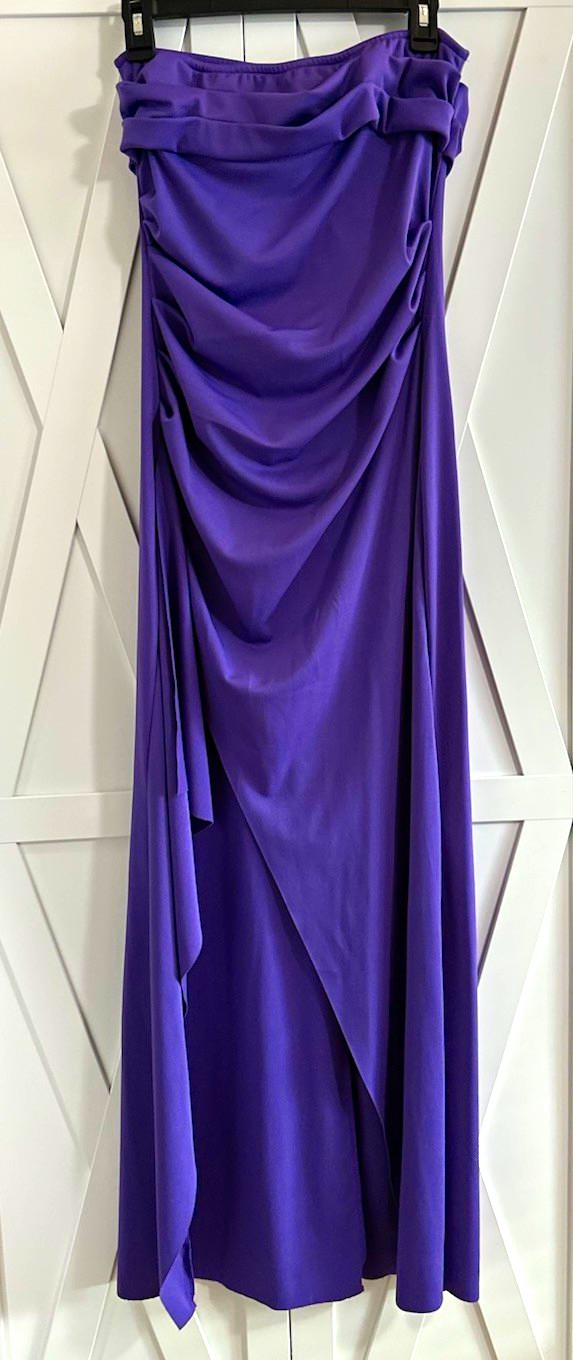 Lulu Women’s Purple Solid Strapless Draped Satin Long Formal Gown Zip L Lulu Women’s Purple Solid Strapless Draped Satin Long Formal Gown Zip L
