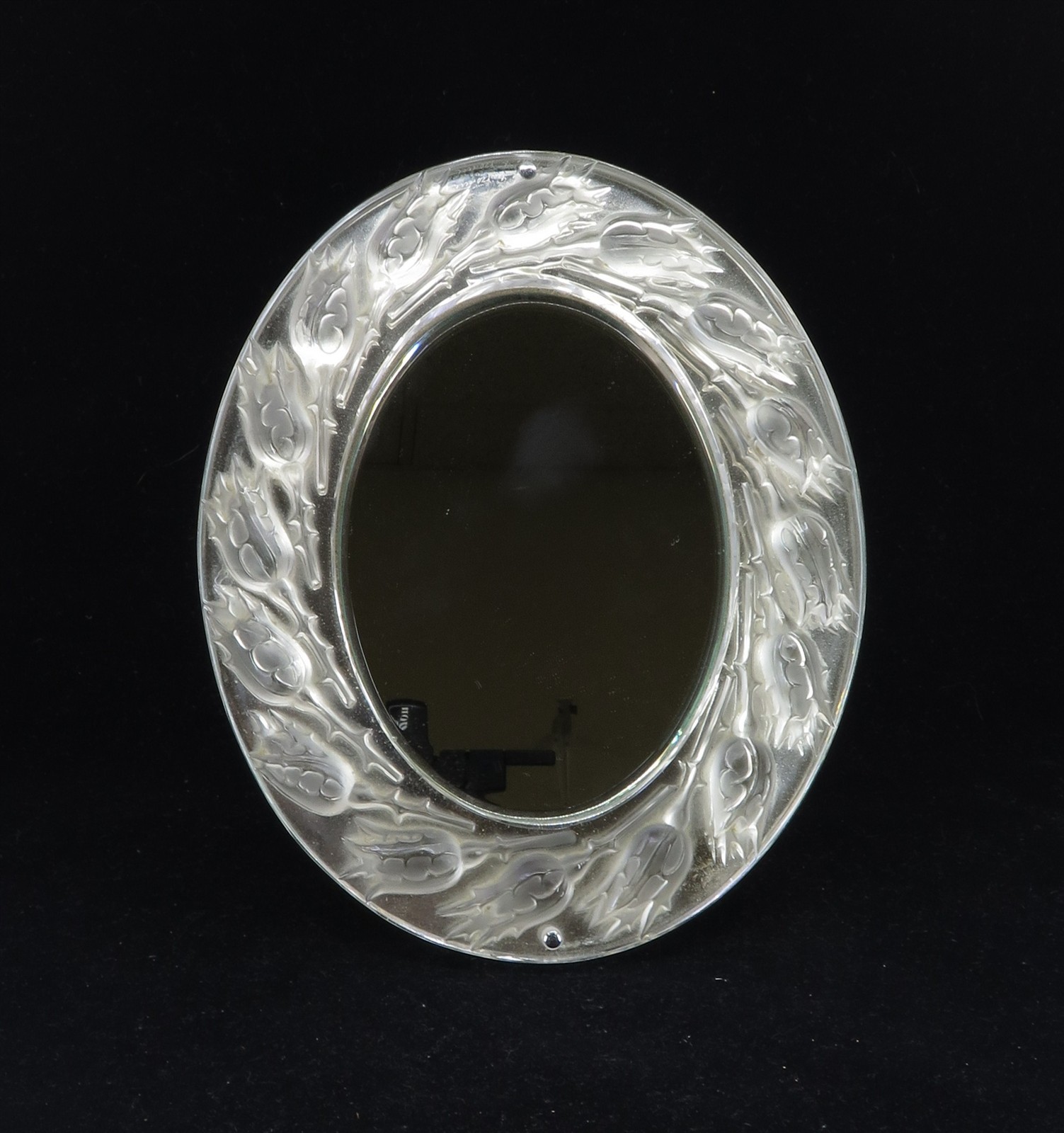 Vintage Signed Lalique Boutons de Roses Table Mirror 8\