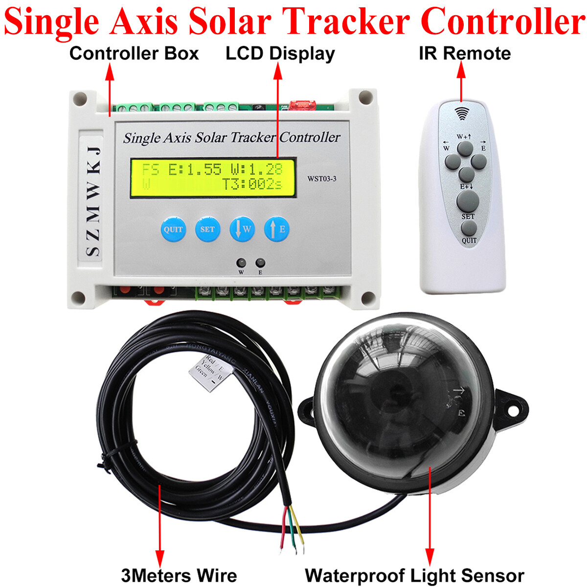 6000N LCD Single Axis Solar Tracker Sunlight Tracking 12V Linear Actuator System