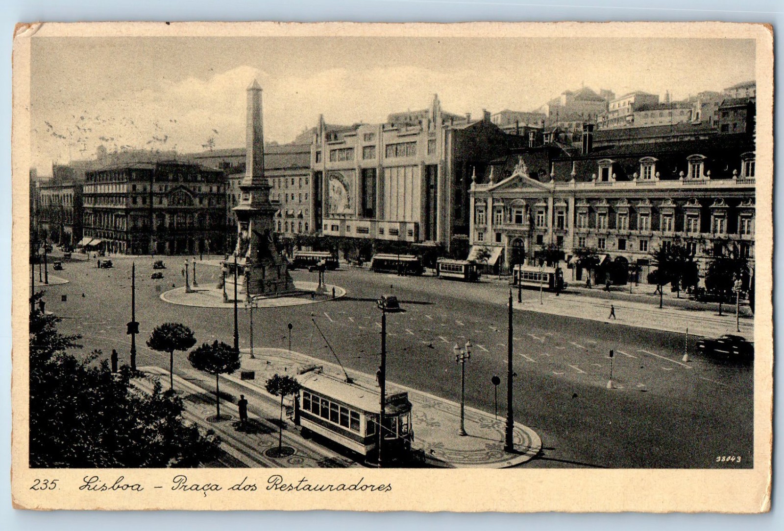 Lisbon Portugal Postcard Restauradores Square c1930\'s Vintage Posted