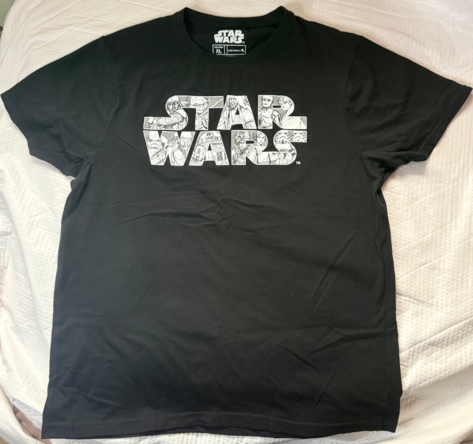 Vintage Star Wars Anime Logo Spell-Out Men\'s Black T-Shirt Size XL