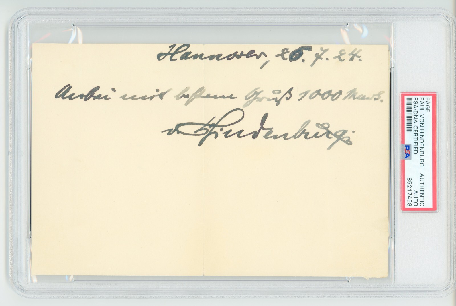 Paul Von Hindenburg (Germany) ~ Signed Autographed Letter ~ PSA DNA Encased